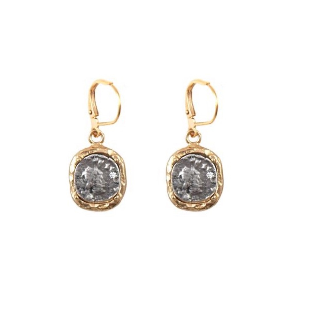 TAT2 Designs Gold Pavia Coin Dangle Earrings NEW